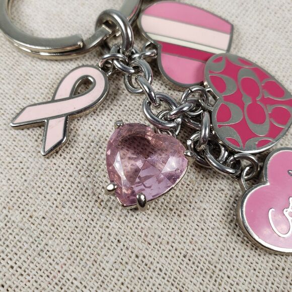 Coach BCA Breast Cancer Awareness Pink Multi Mix Crystal Enamel Keychain Charms - Picture 12 of 16